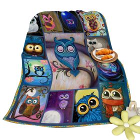 Moon Owl Flannel Fleece Blanket Cozy Fuzzy Warm Flannel Blanket Cute Night Owl Blanket Soft Plush Throw Blanket For Owl Lovers 30x40 Inches 50x60 (Option: 75cmx100cm-Multicolor)